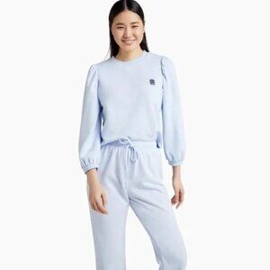 Hill House Teddy Puff Sleeve Pullover Sweatshirt & Sweatpants in Powder Blue XS